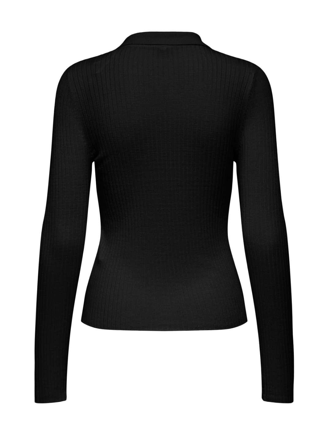 Polo Only Mila abotonado color negro de canalé para mujer
