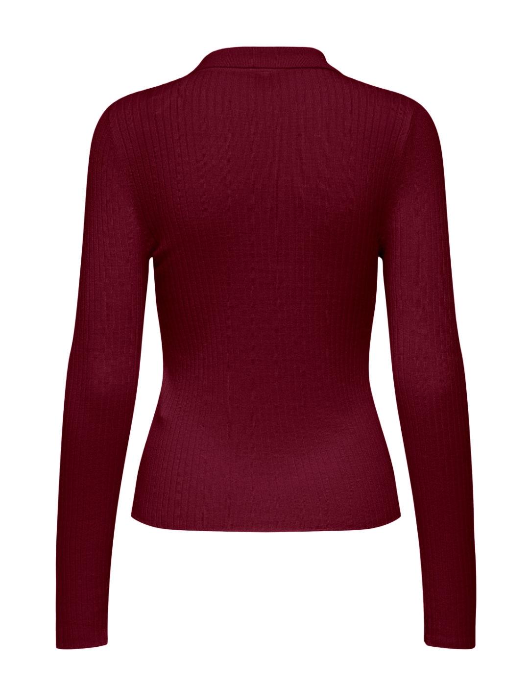 Polo Only Mila abotonado color granate de canalé para mujer