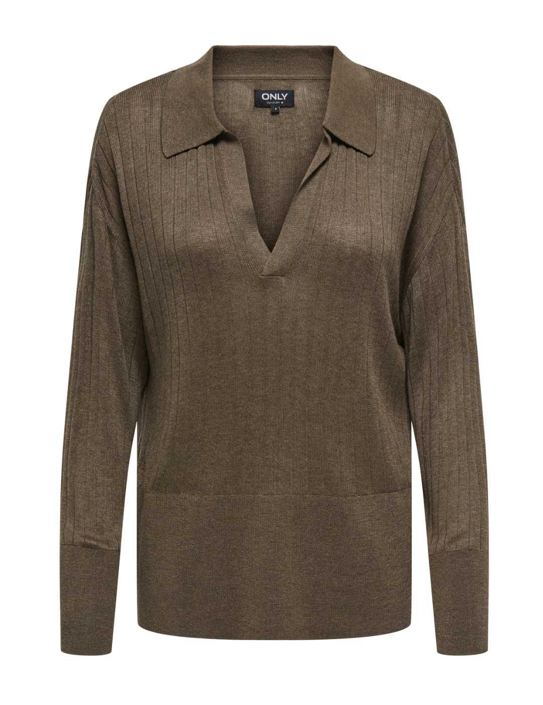 Jersey Only Tara cuello en V marrón de punto para mujer