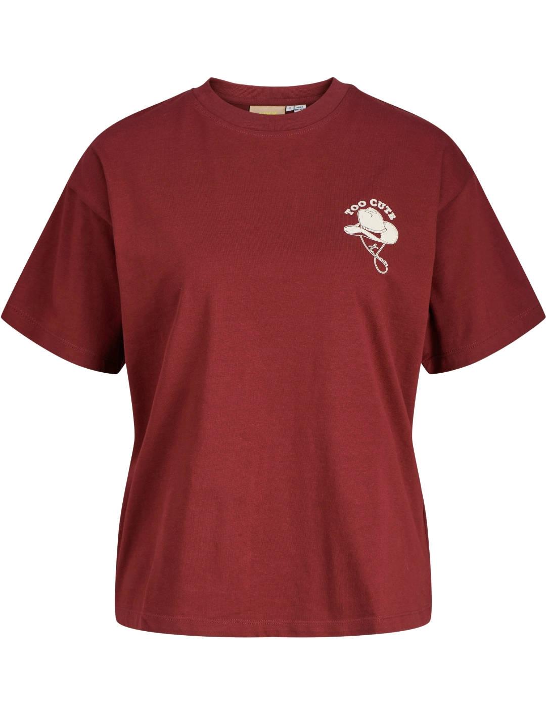 Camiseta JJXX Cana Too Cute granate oversized de mujer