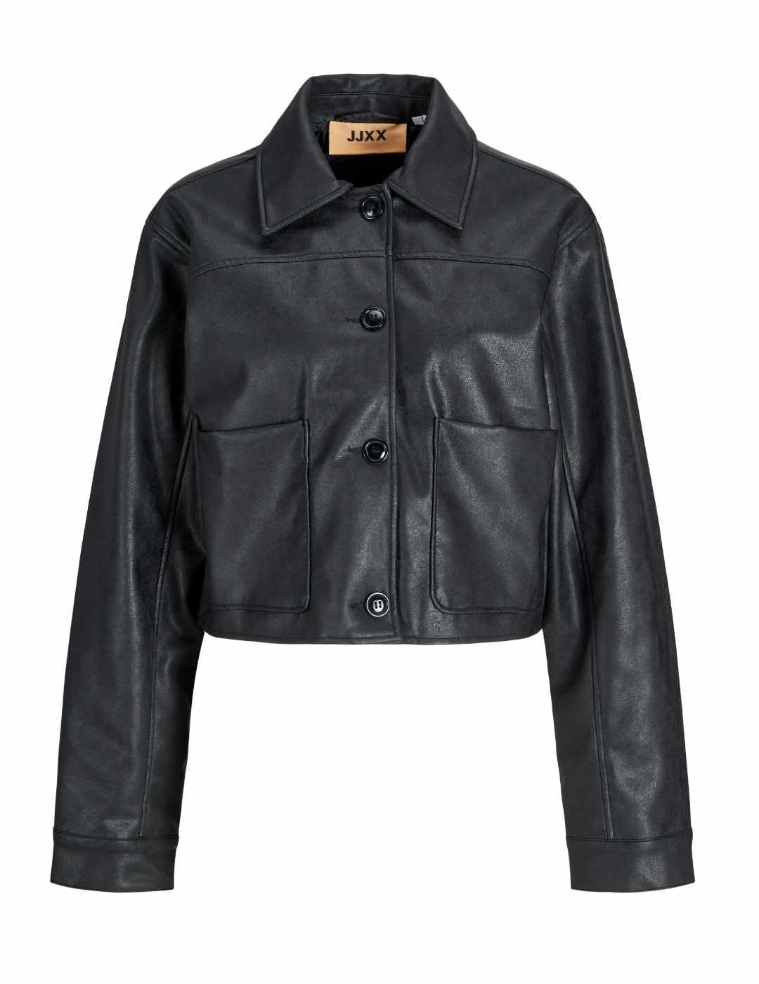 Chaqueta JJXX Mai cropped polipiel negra de mujer