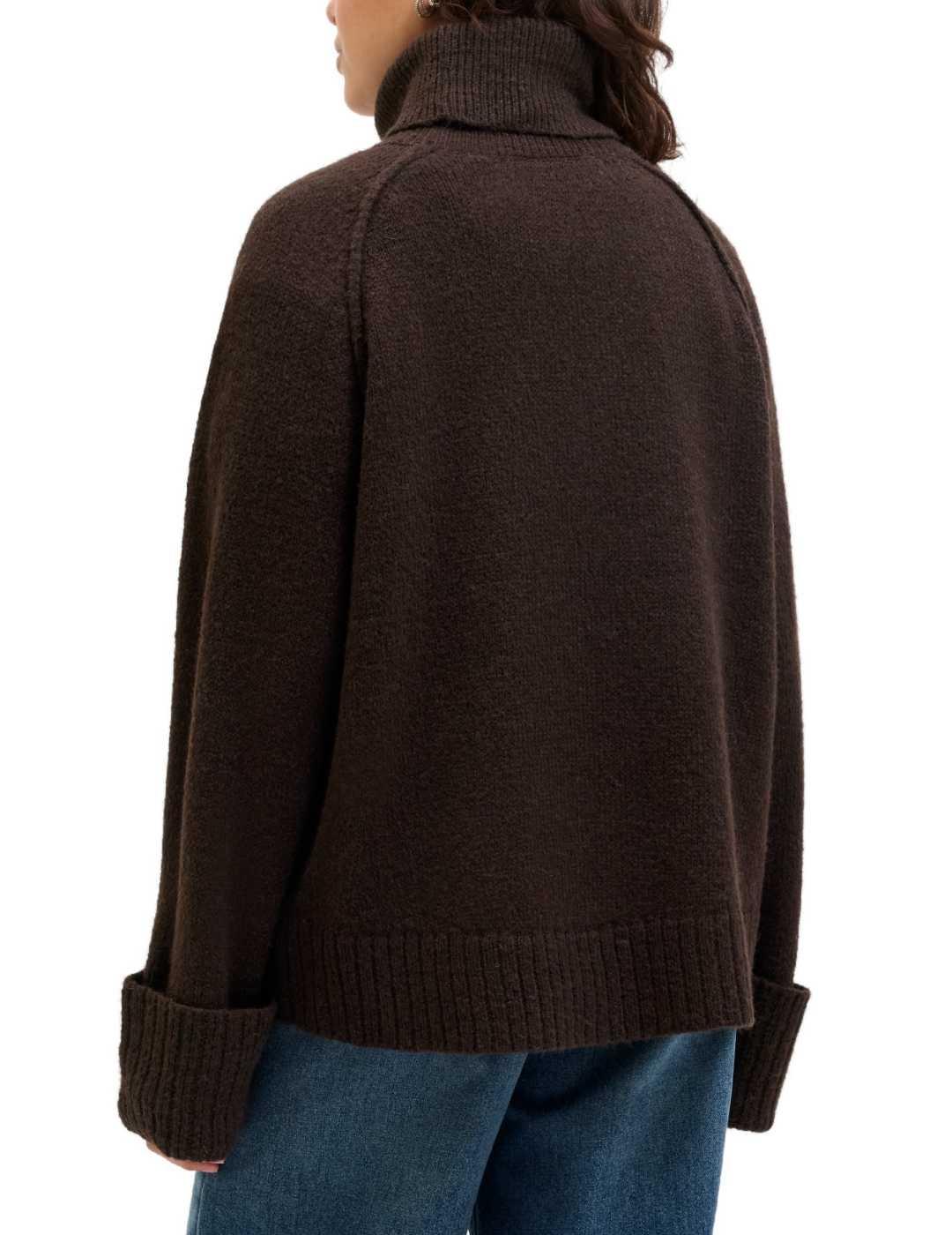 Jersey JJXX Ellinora marrón cuello vuelto punto de mujer