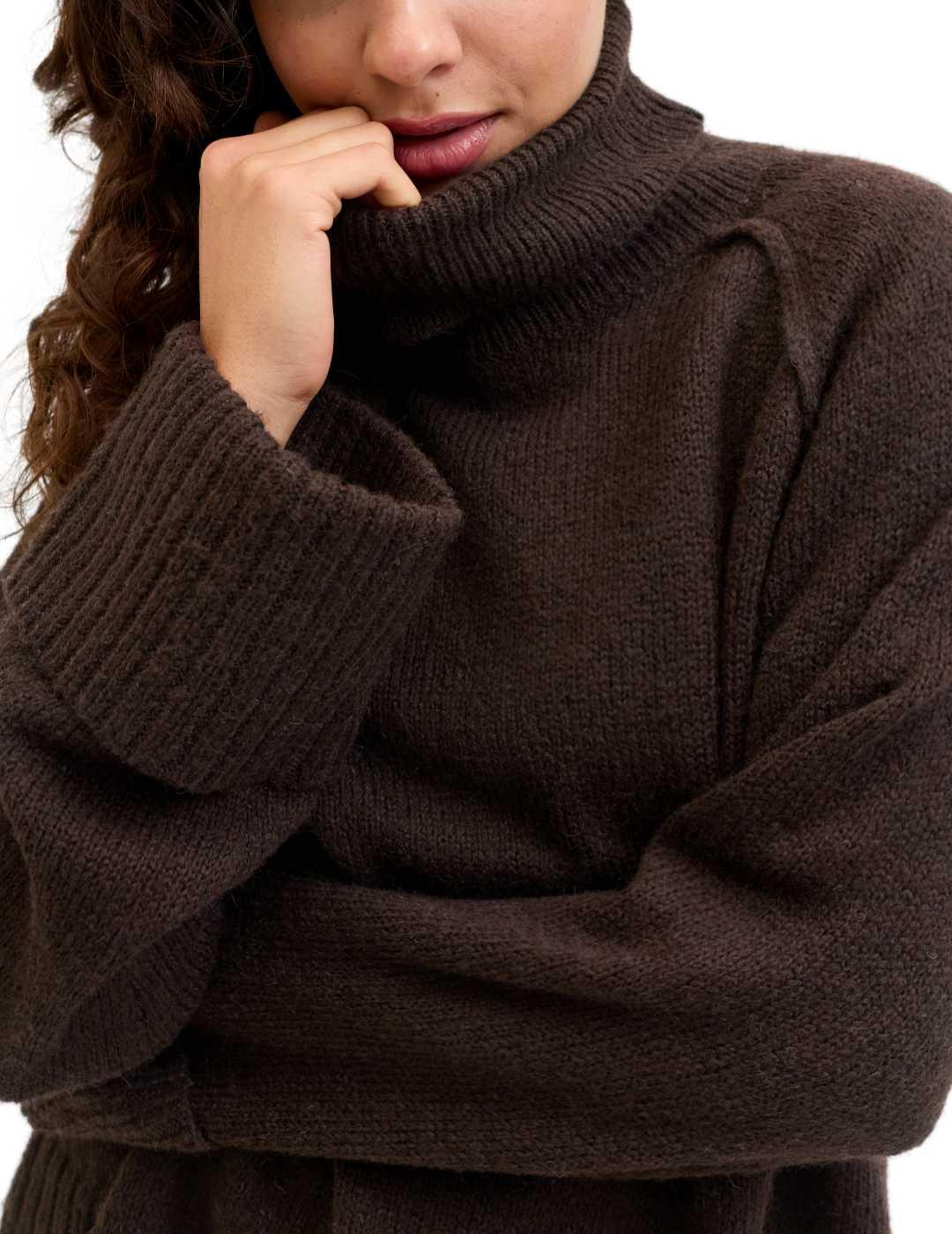 Jersey JJXX Ellinora marrón cuello vuelto punto de mujer