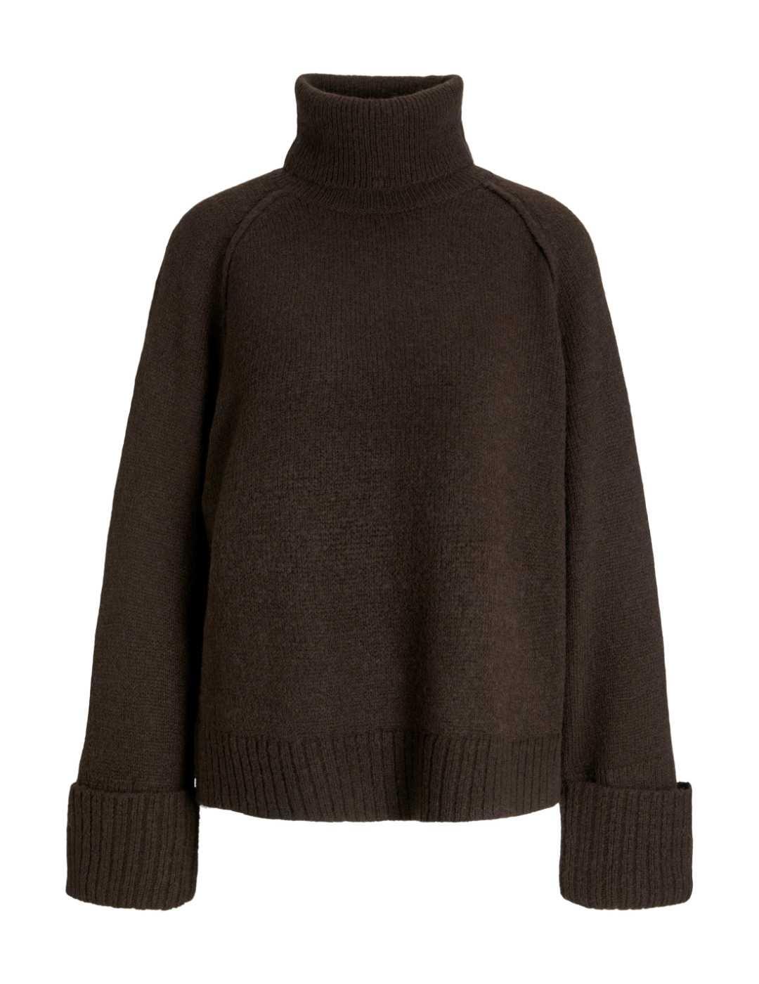 Jersey JJXX Ellinora marrón cuello vuelto punto de mujer