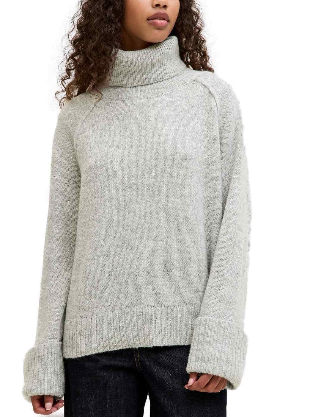 Jersey JJXX Ellinora gris claro cuello vuelto punto de mujer