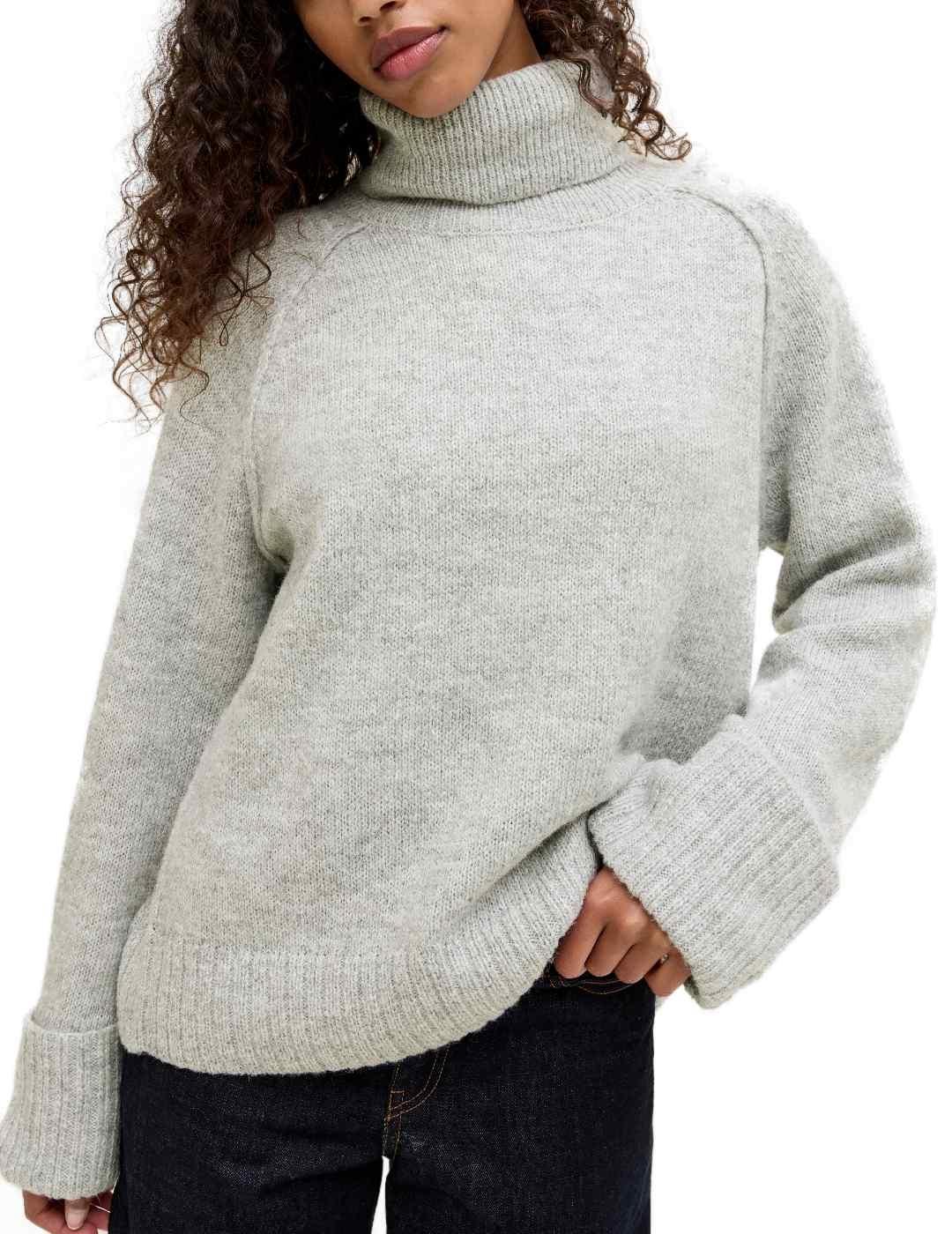 Jersey JJXX Ellinora gris claro cuello vuelto punto de mujer