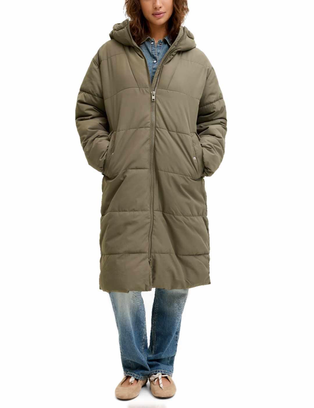 Plumas JJXX Tracy largo con capucha verde  para mujer