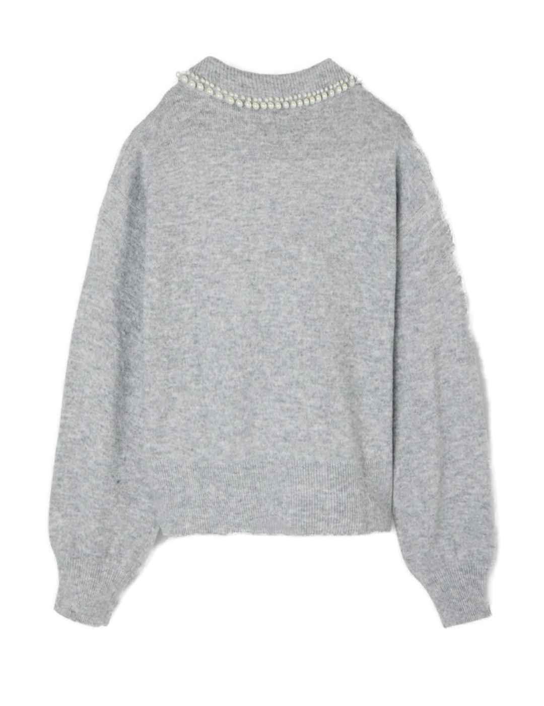 Jersey Silbon cuello polo gris con perlas para mujer