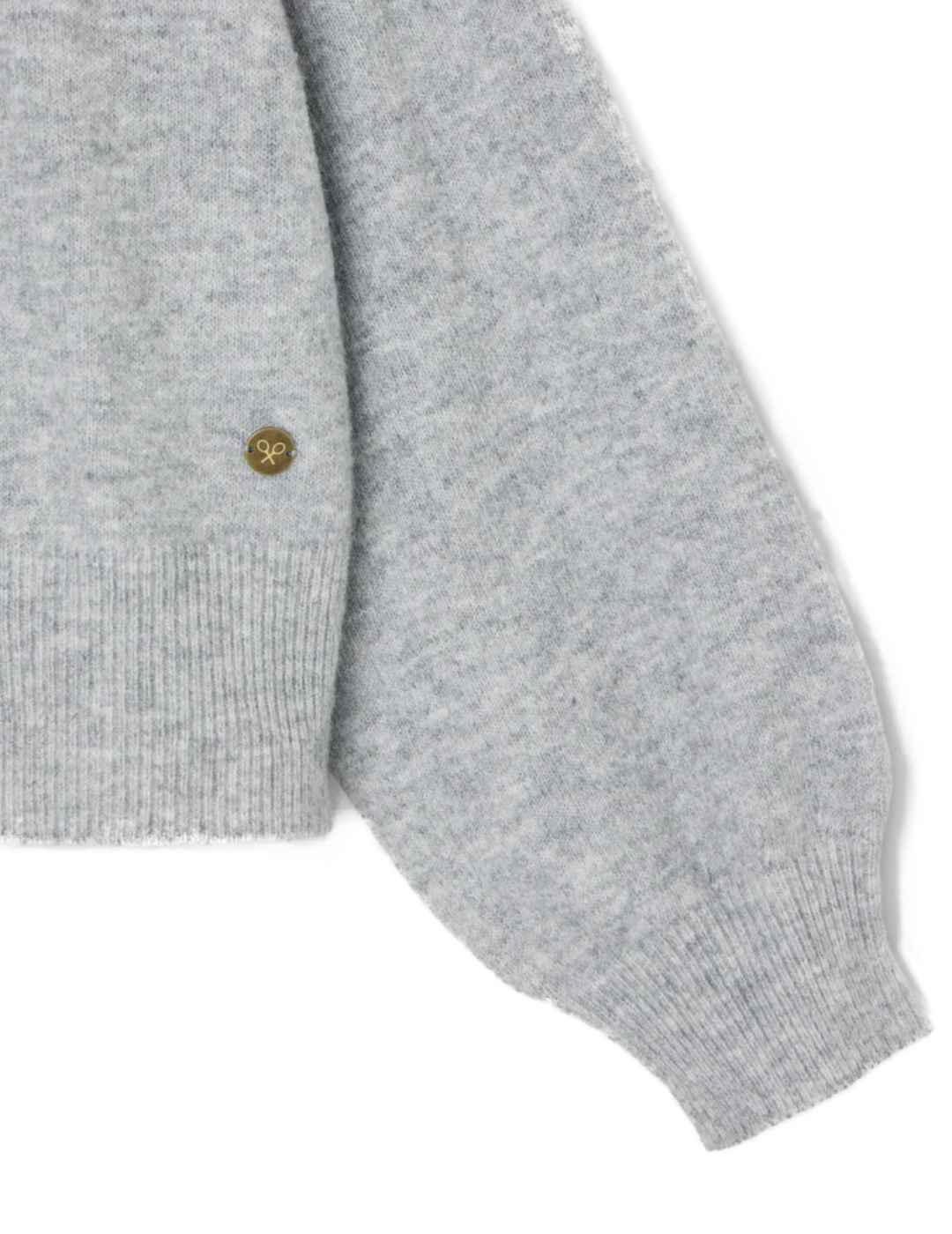 Jersey Silbon cuello polo gris con perlas para mujer