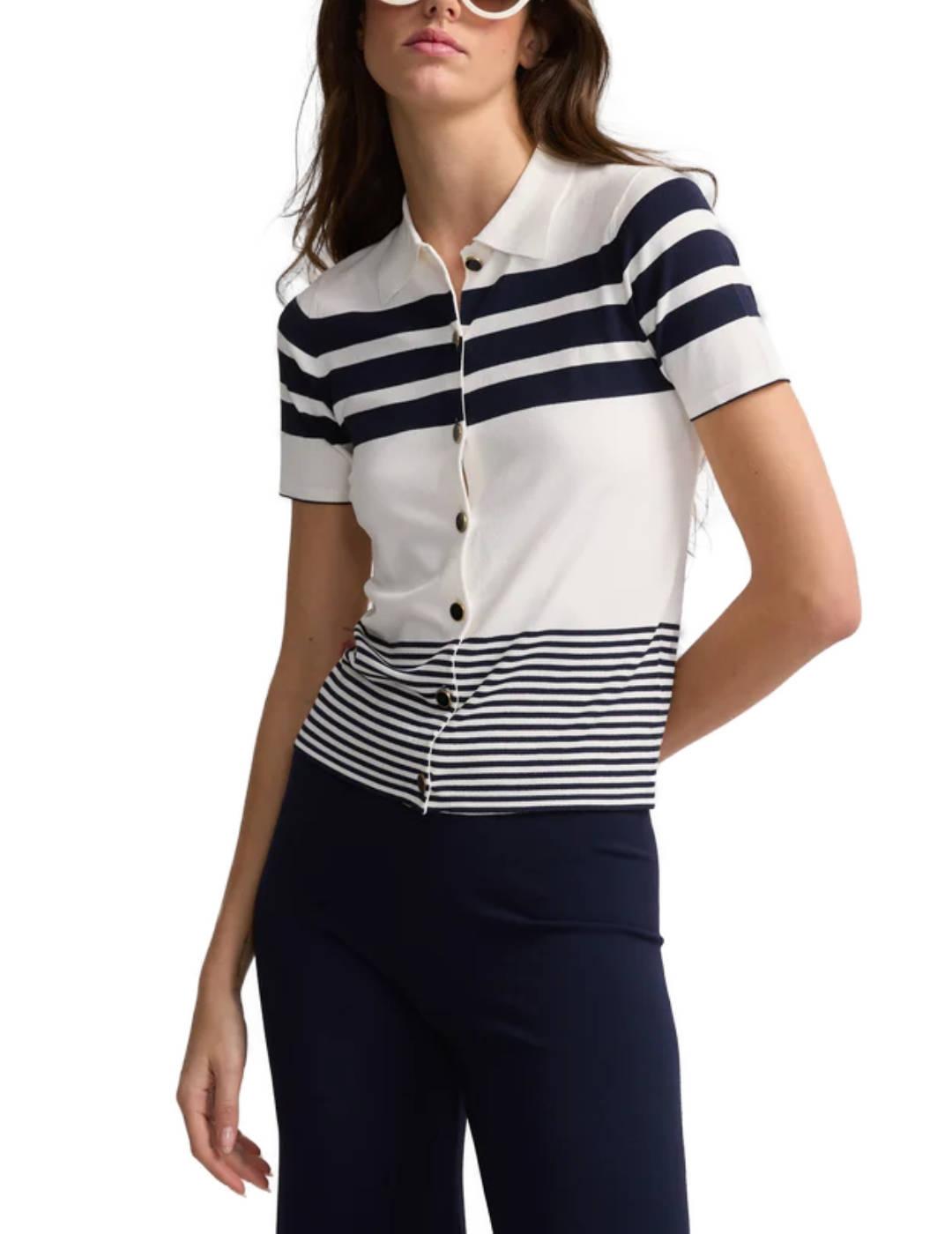 Chaqueta Silbon punto blanca rayas azules manga corta mujer