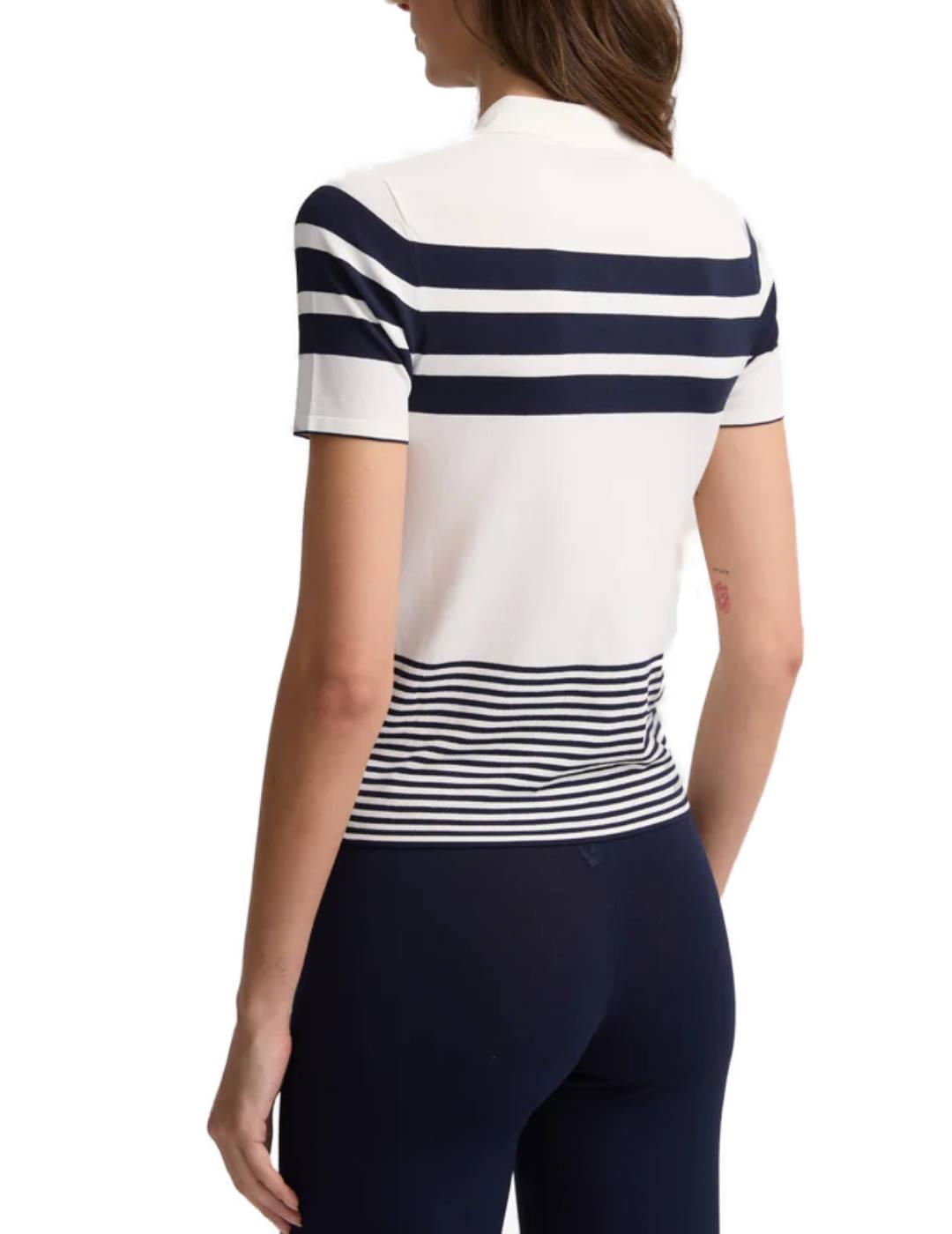 Chaqueta Silbon punto blanca rayas azules manga corta mujer