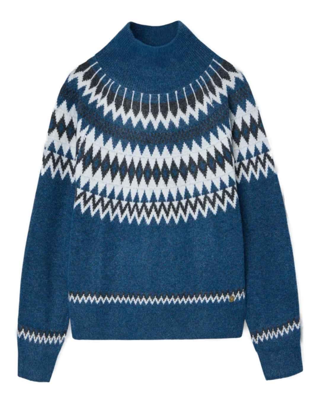 Jersey Silbon azul jacquard estampado geométrico para mujer