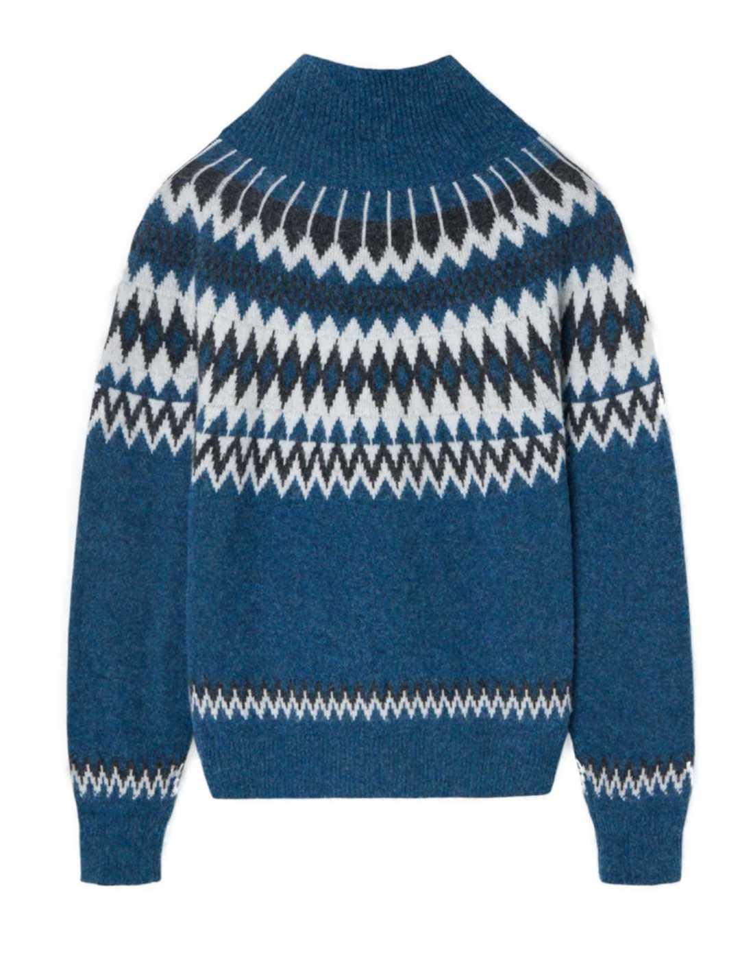 Jersey Silbon azul jacquard estampado geométrico para mujer