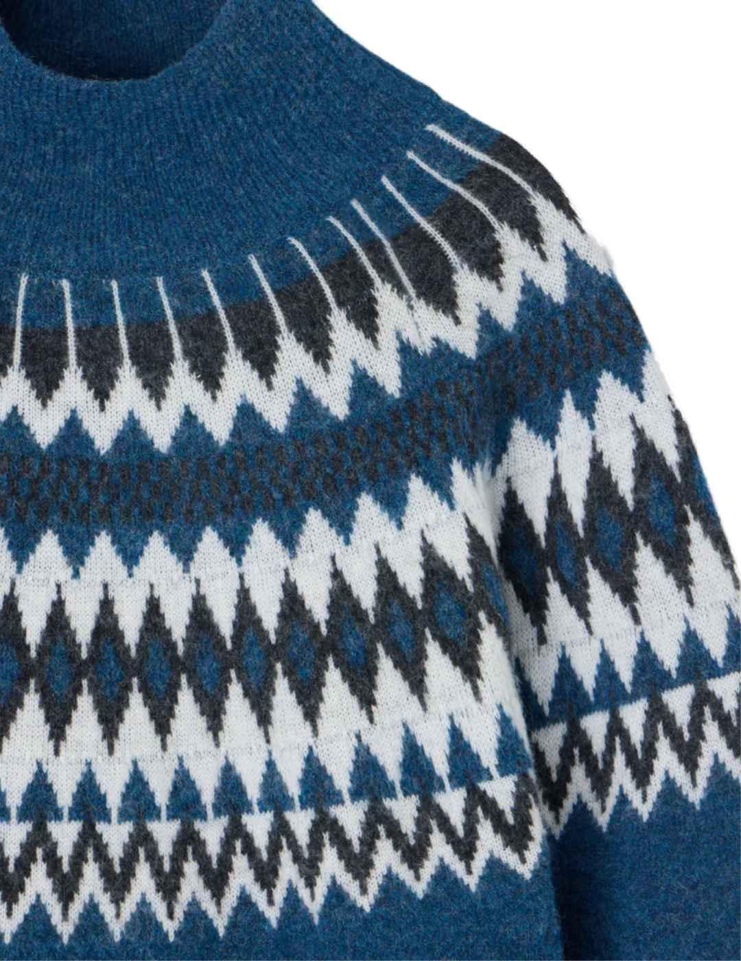 Jersey Silbon azul jacquard estampado geométrico para mujer