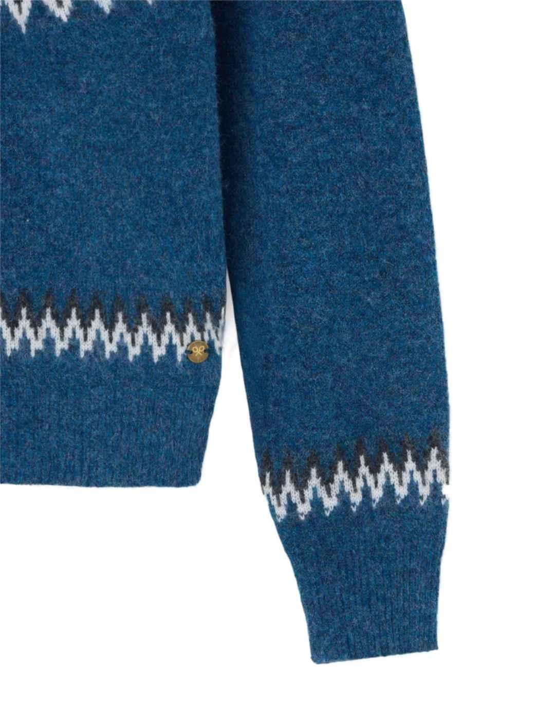 Jersey Silbon azul jacquard estampado geométrico para mujer