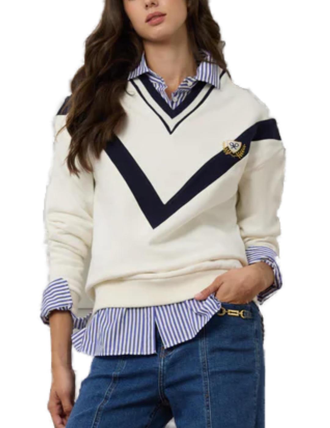 Sudadera Silbon escudo cruda cuello pico franjas para mujer