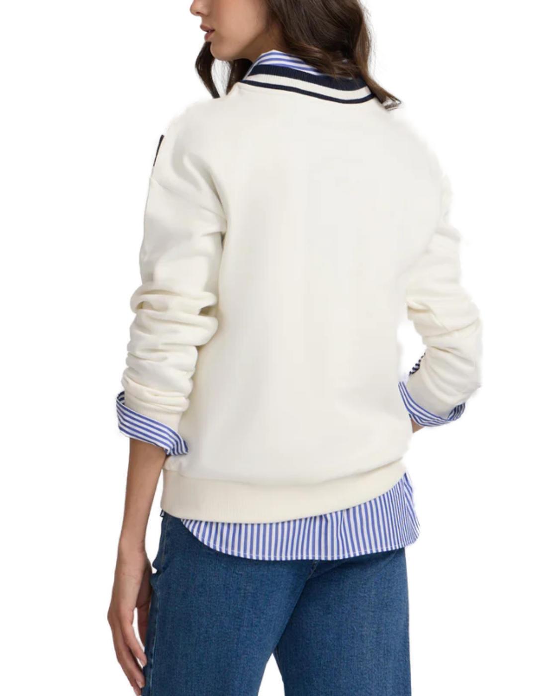 Sudadera Silbon escudo cruda cuello pico franjas para mujer