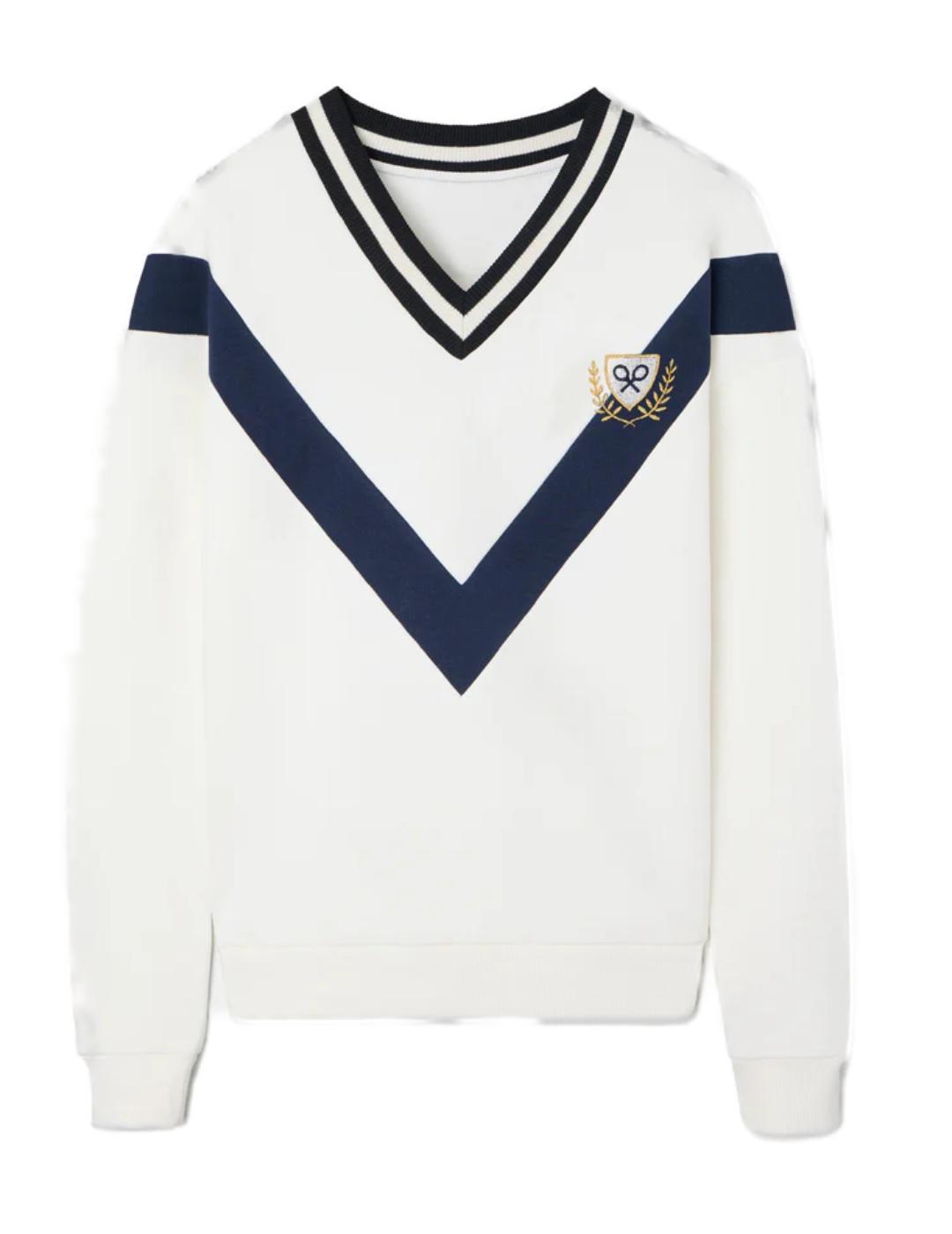 Sudadera Silbon escudo cruda cuello pico franjas para mujer