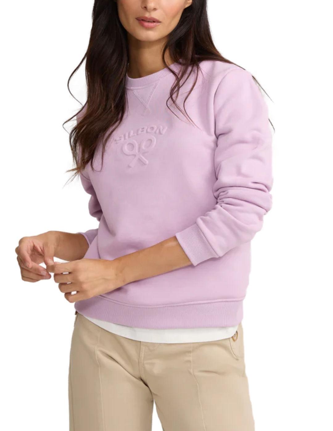 Sudadera Silbon clasica malva logo frontal para mujer