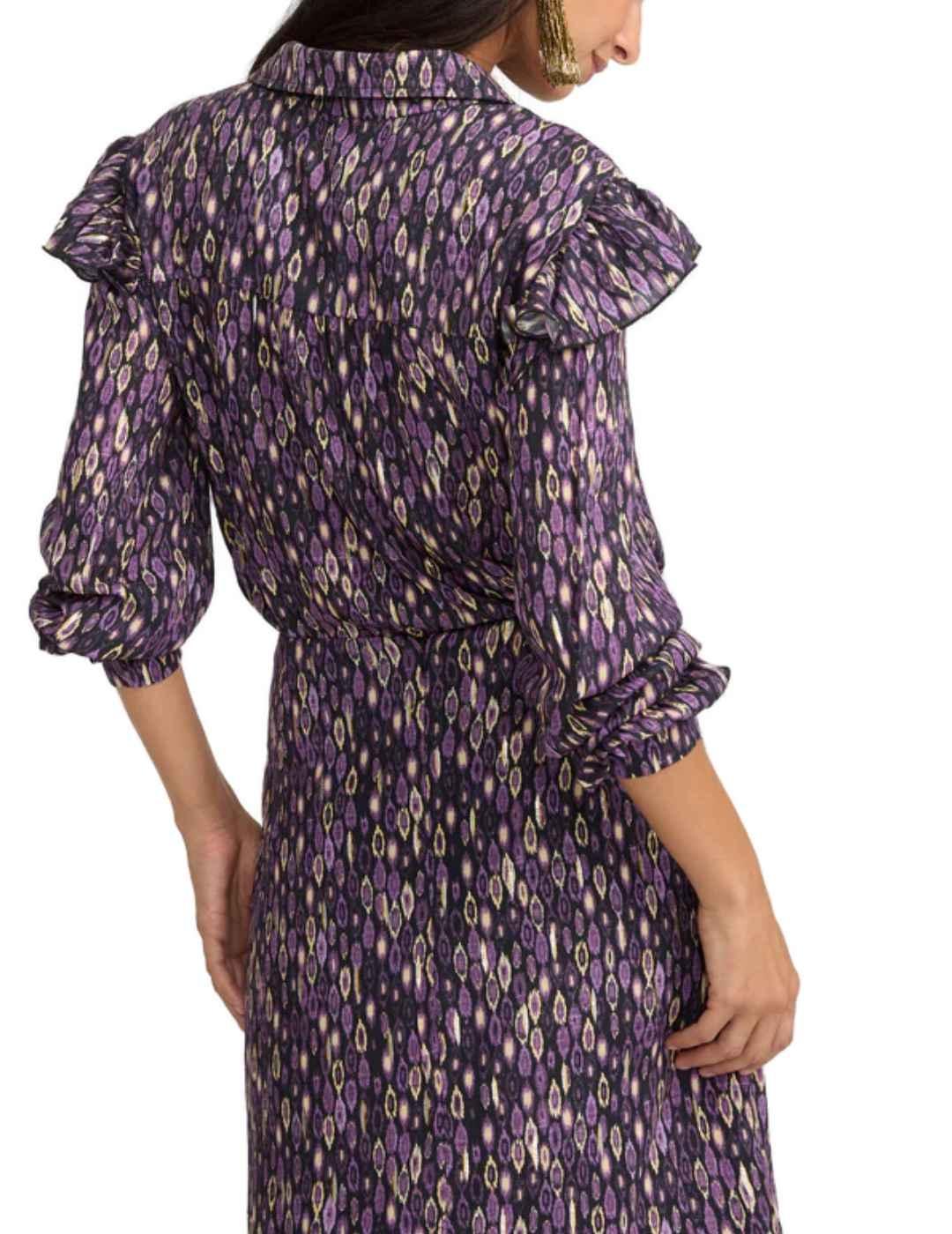 Camisa Silbon volantes estampado morado manga larga de mujer