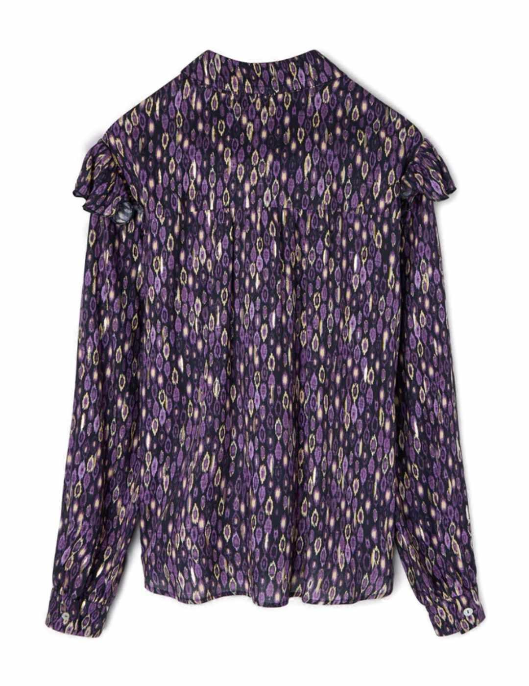 Camisa Silbon volantes estampado morado manga larga de mujer