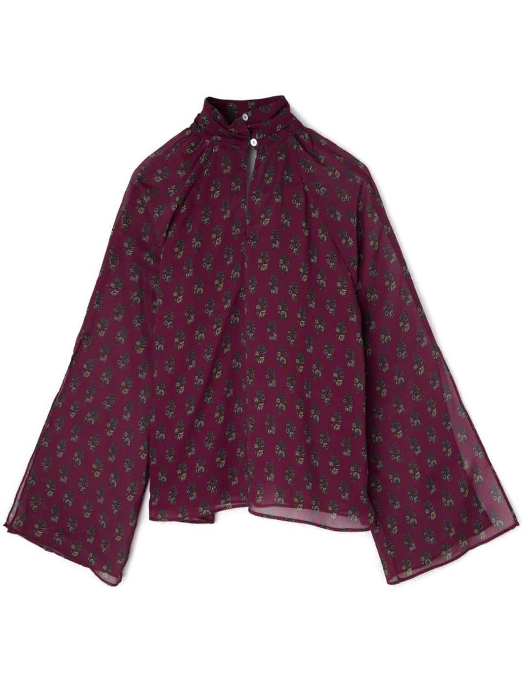 Blusa Silbon estampado motivos burdeos con flores para mujer