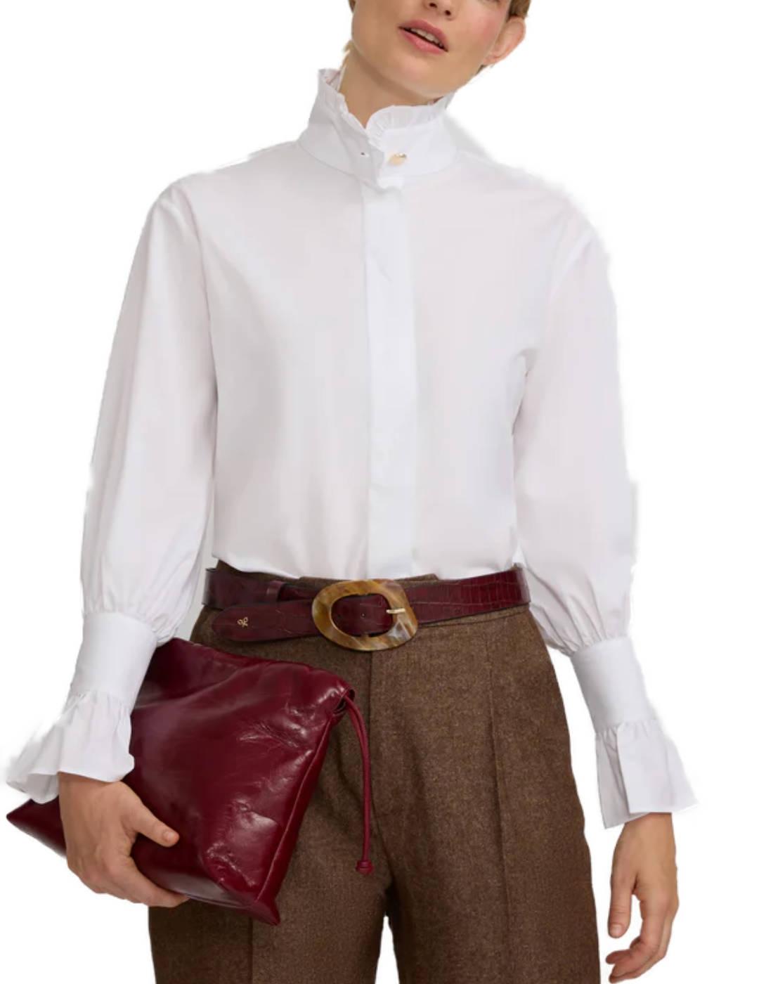 Camisa Silbon blanca  manga abullonada detalle puño de mujer