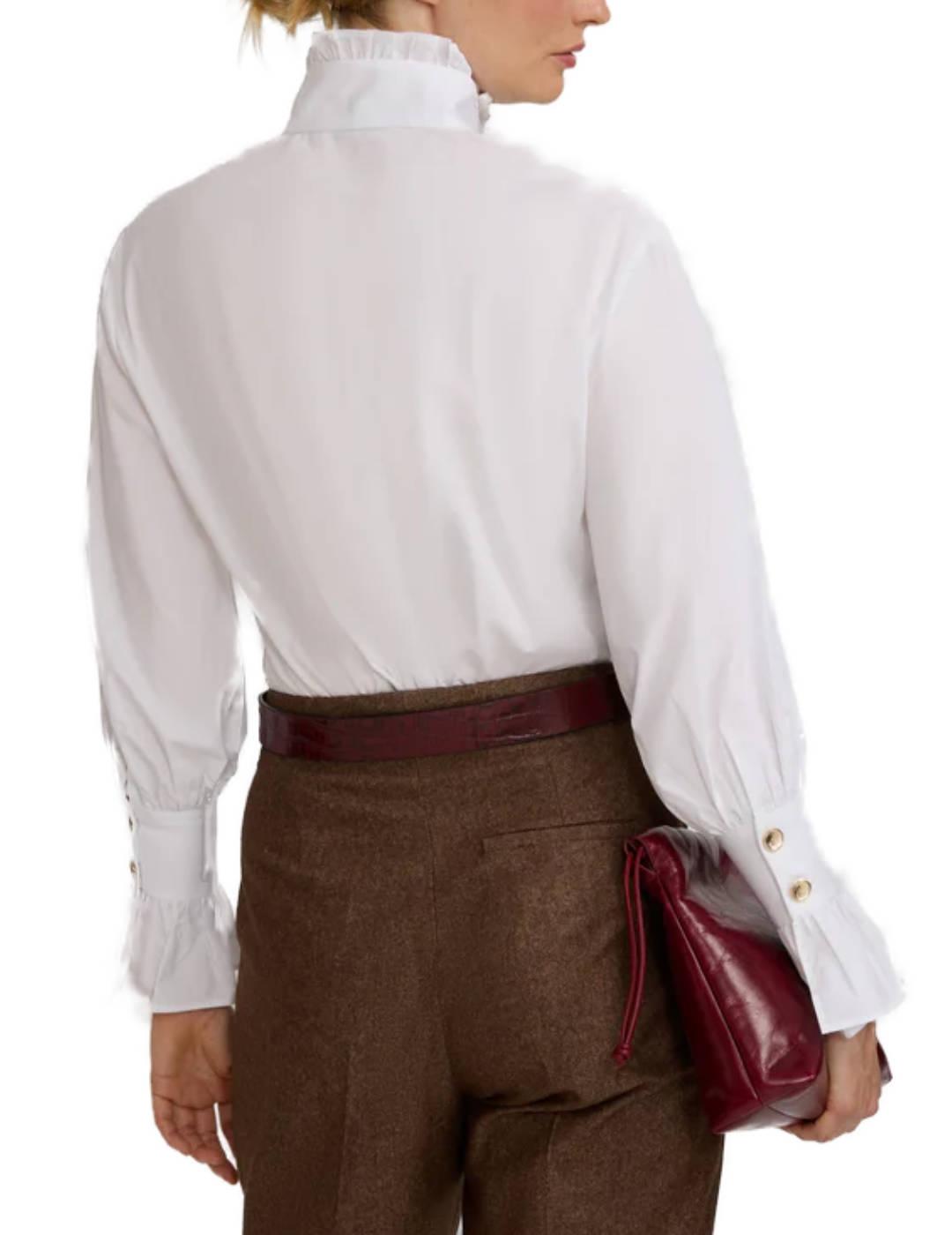 Camisa Silbon blanca  manga abullonada detalle puño de mujer