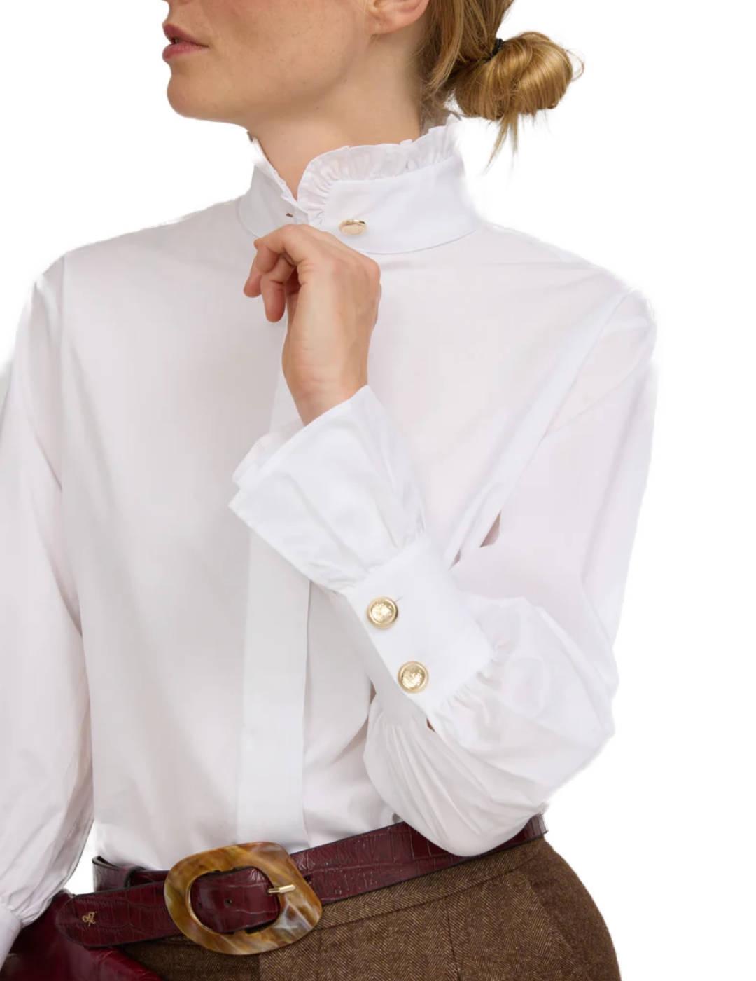 Camisa Silbon blanca  manga abullonada detalle puño de mujer