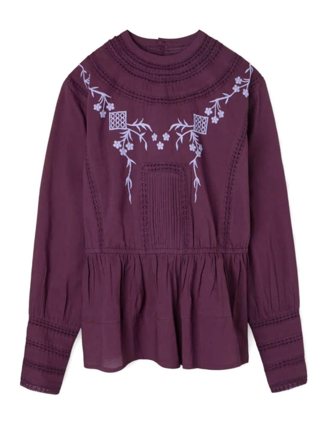 Blusa Silbon morada detalles bordada manga larga de mujer