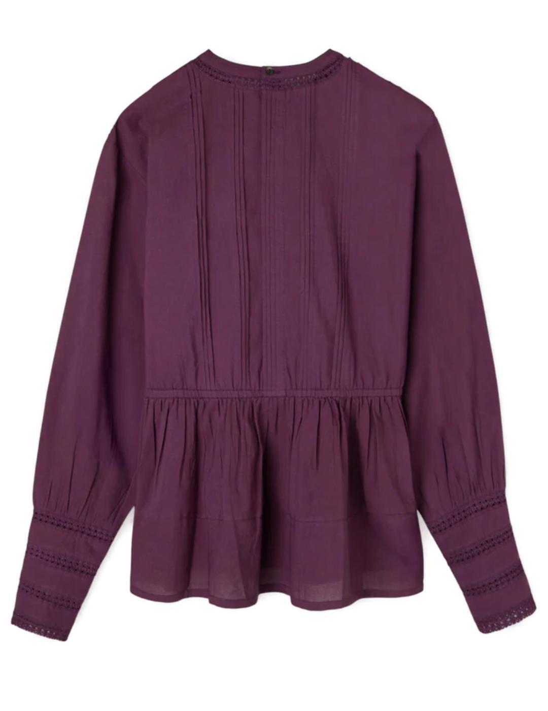 Blusa Silbon morada detalles bordada manga larga de mujer