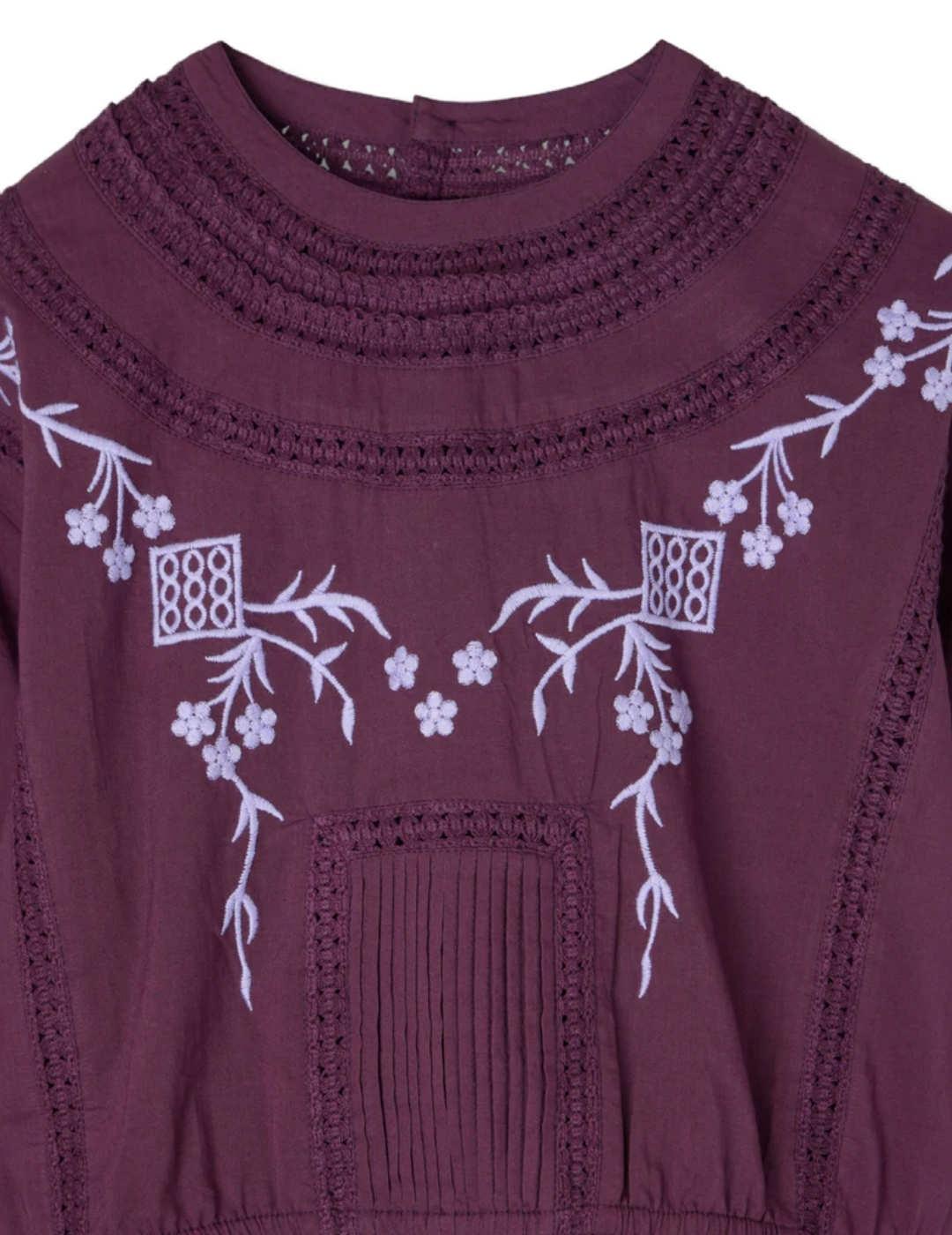 Blusa Silbon morada detalles bordada manga larga de mujer