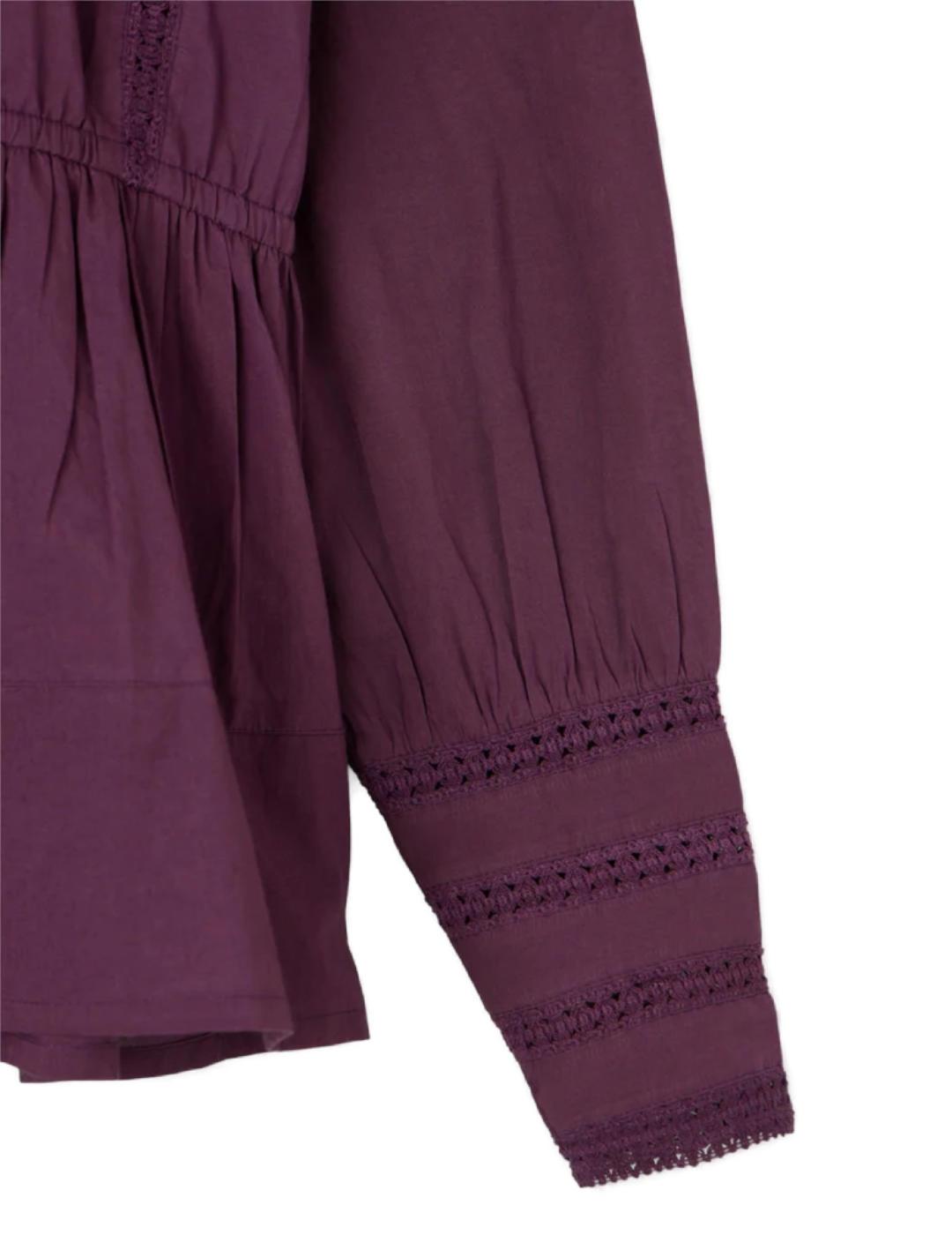 Blusa Silbon morada detalles bordada manga larga de mujer