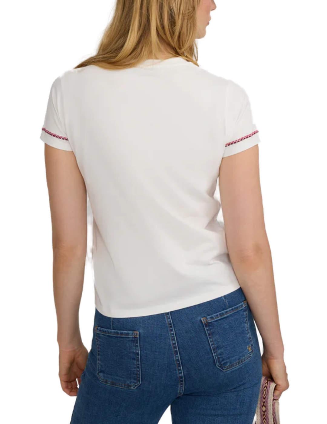 Camiseta Silbon bordado étnico blanca manga corta de mujer