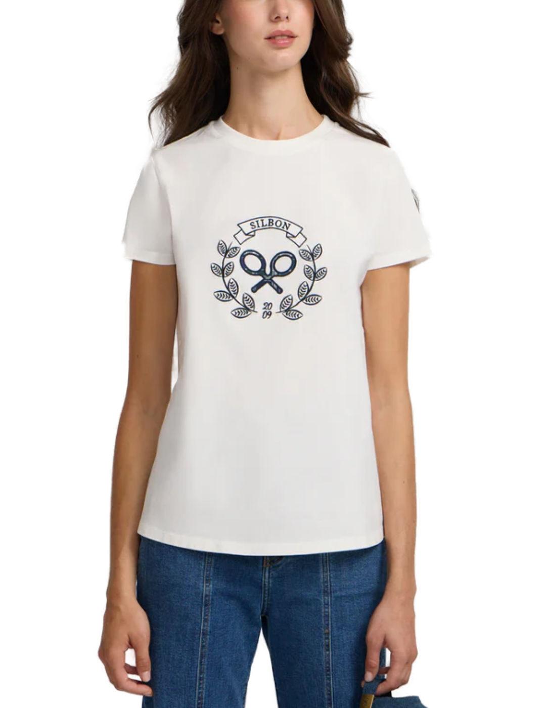 Camiseta Silbon raqueta cuadros cruda manga corta para mujer