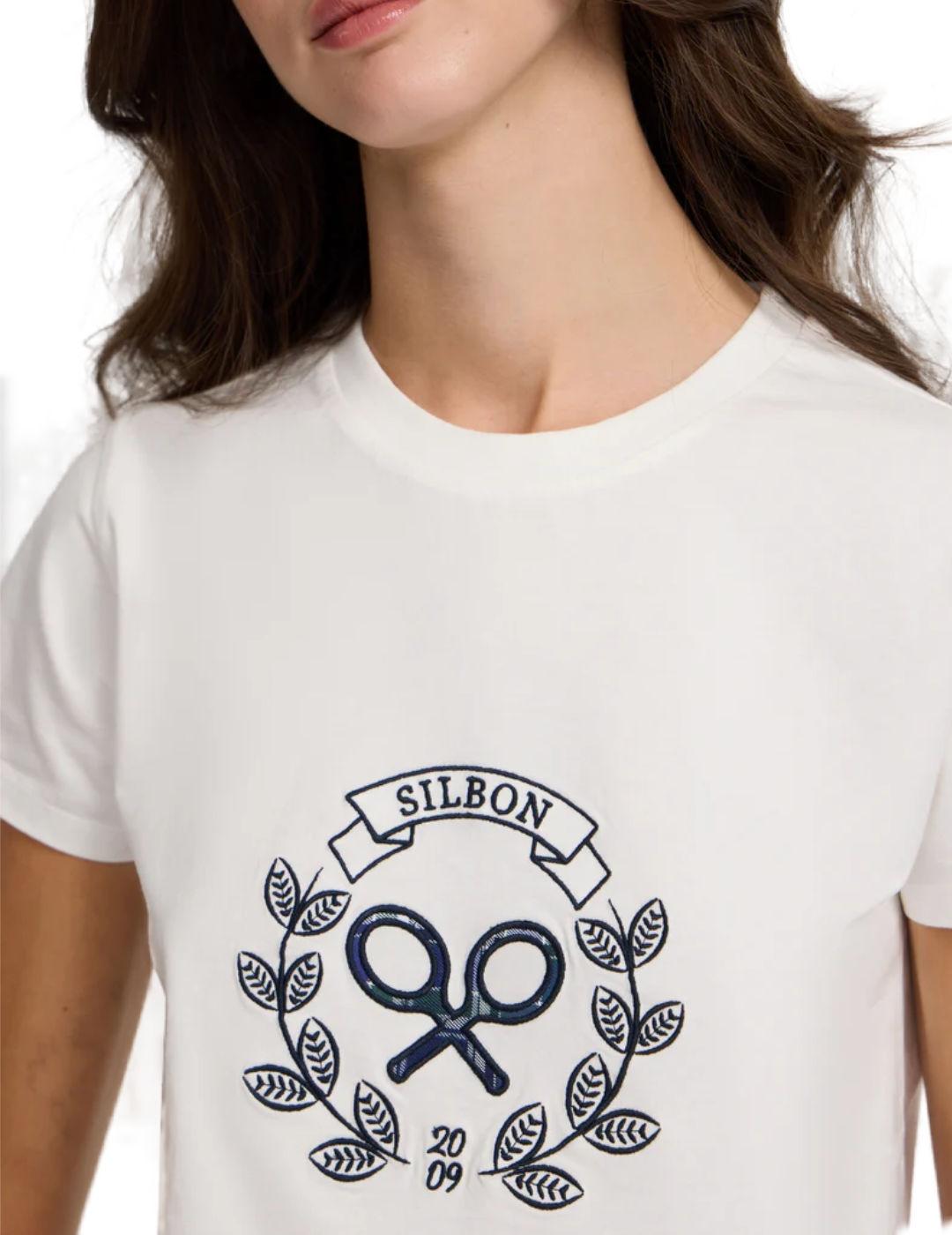 Camiseta Silbon raqueta cuadros cruda manga corta para mujer