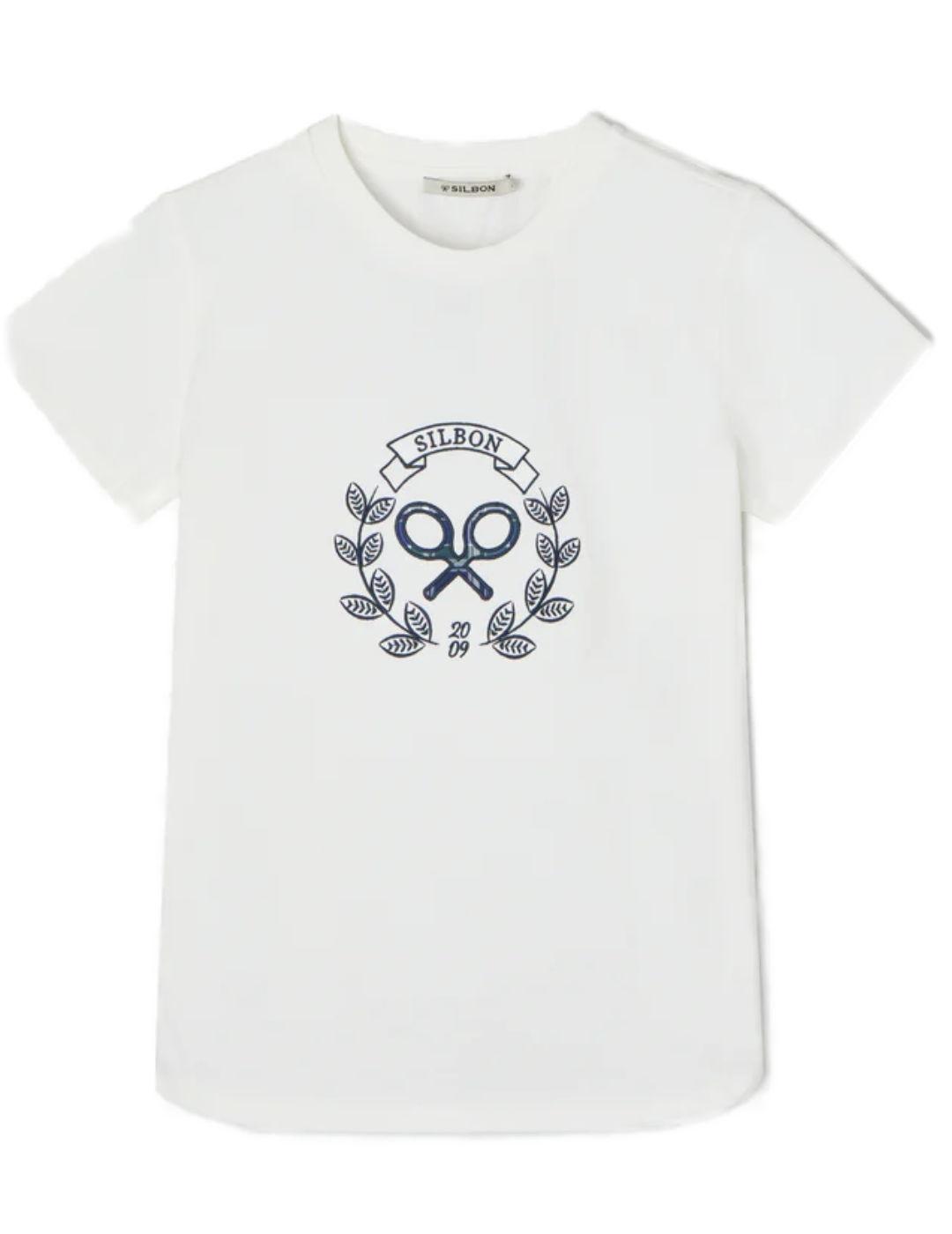 Camiseta Silbon raqueta cuadros cruda manga corta para mujer