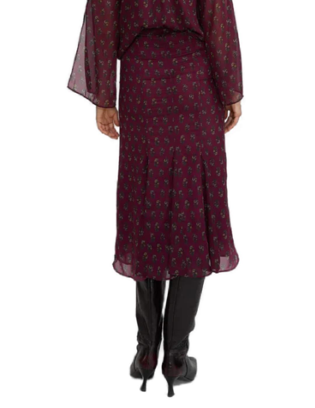 Falda Silbon midi estampado burdeos con flores para mujer