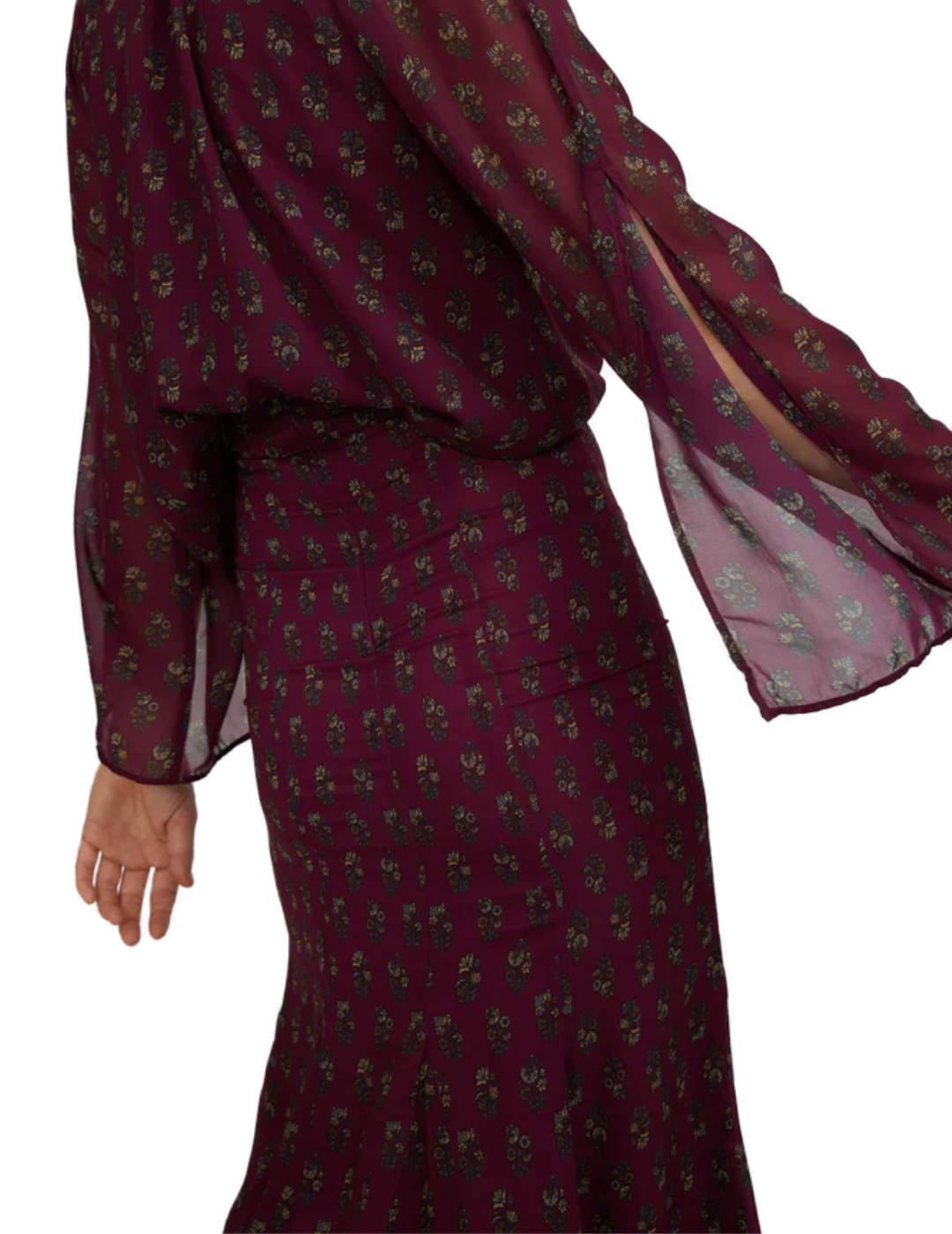 Falda Silbon midi estampado burdeos con flores para mujer