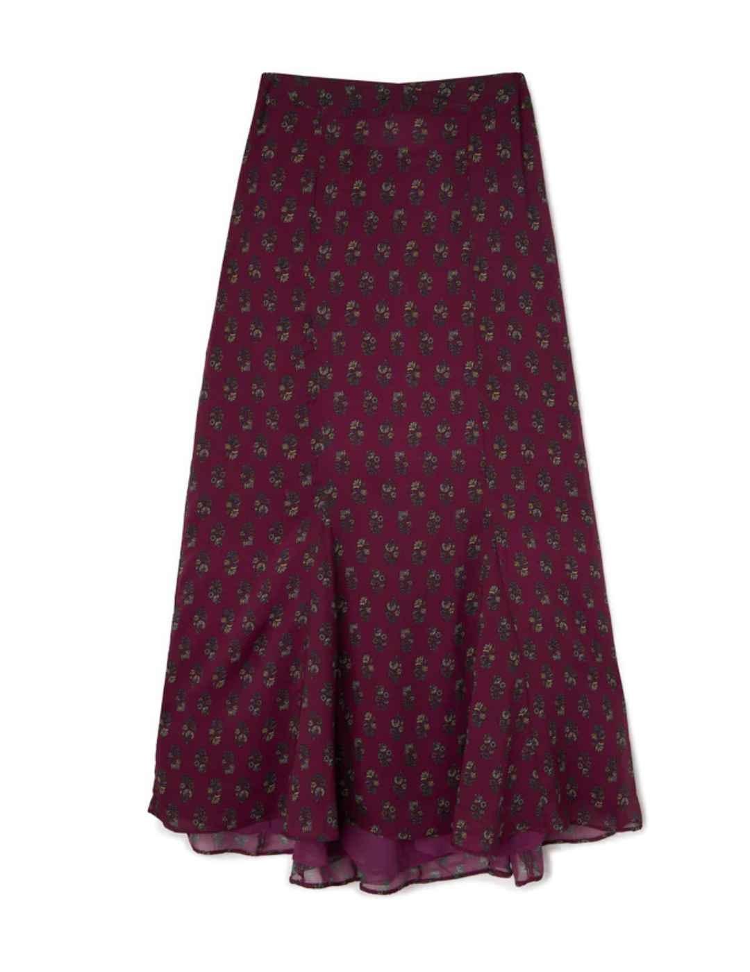 Falda Silbon midi estampado burdeos con flores para mujer