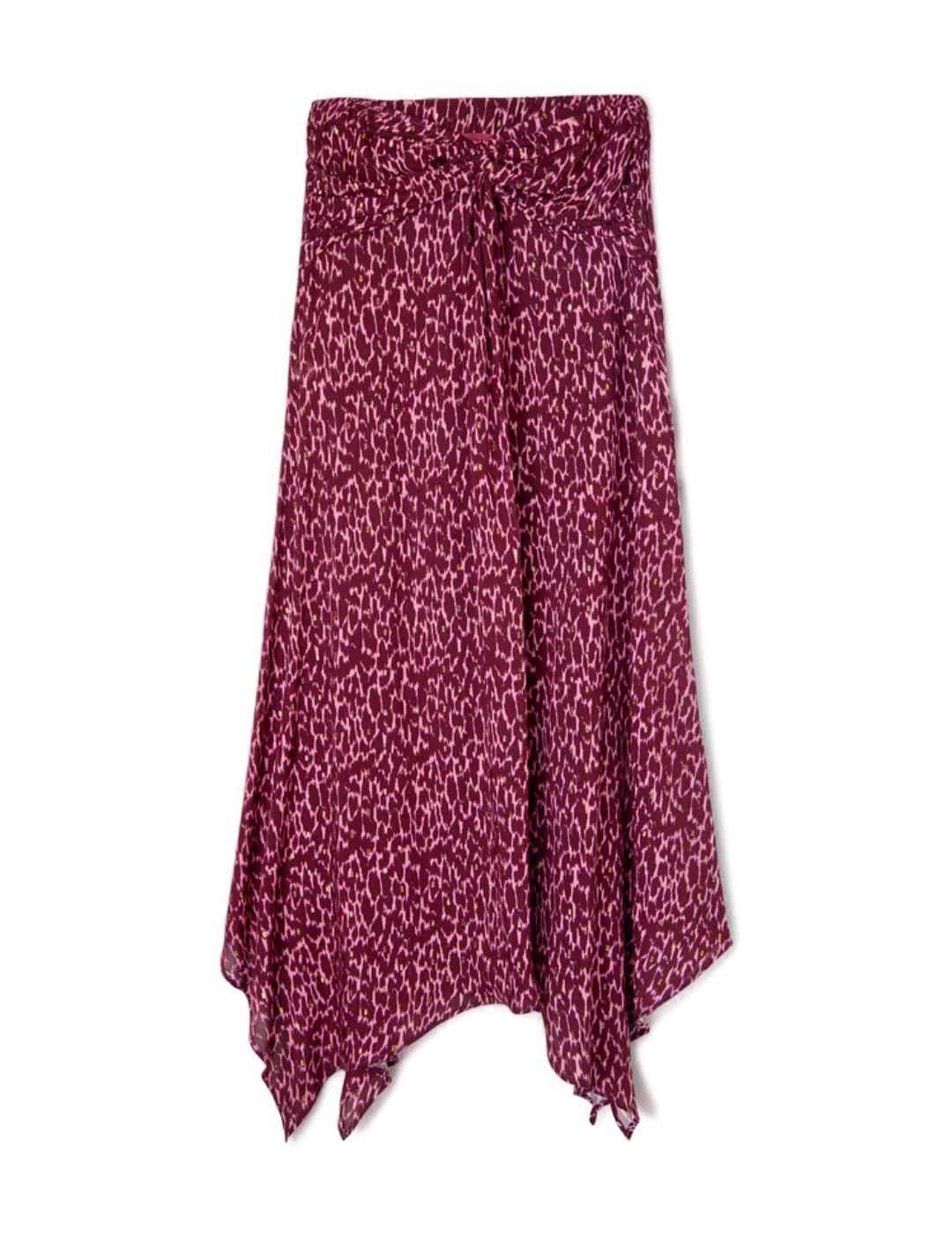 Falda Silbon midi asimetrica estampado lurex para mujer