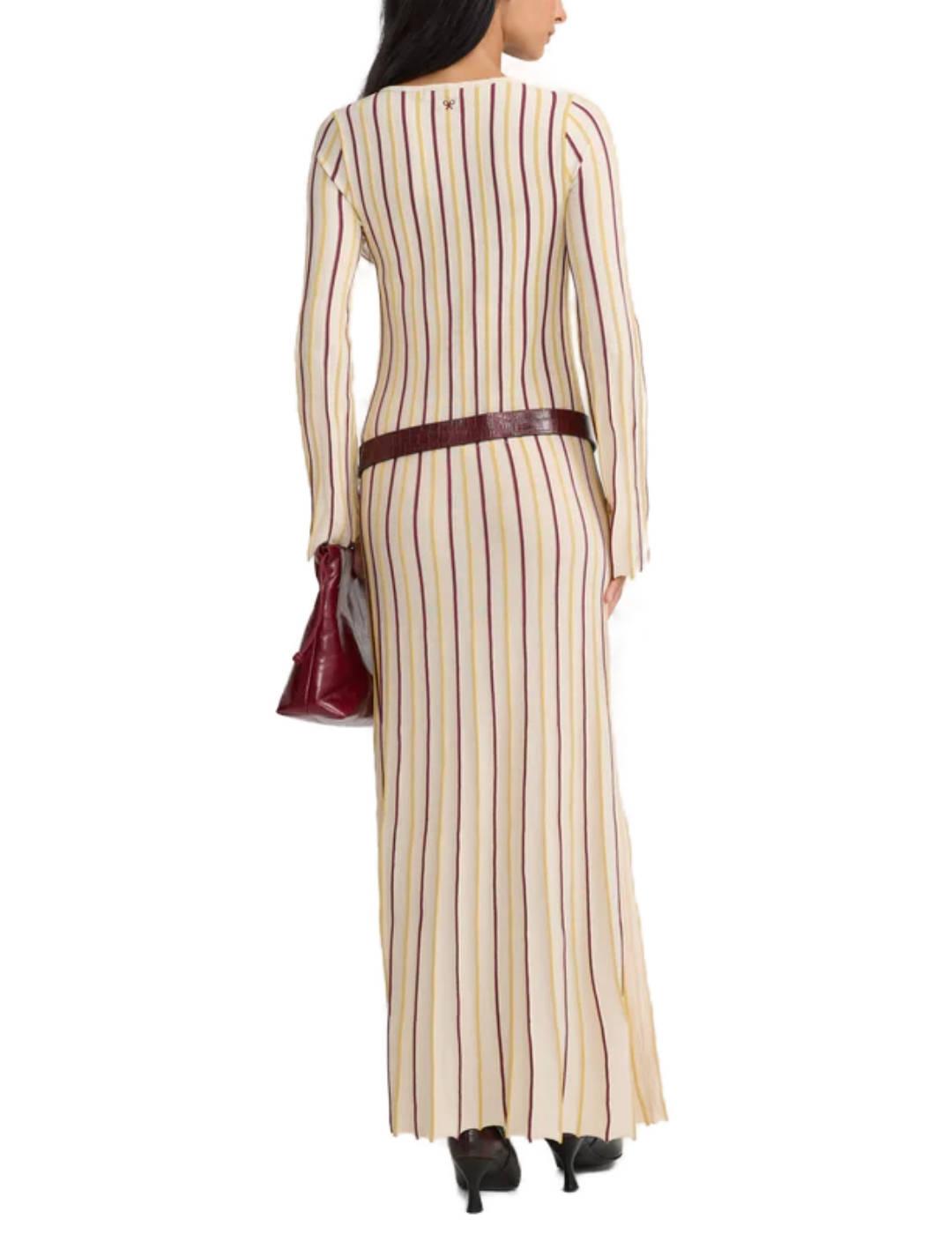 Vestido Silbon punto rayas beige escote de botones de mujer