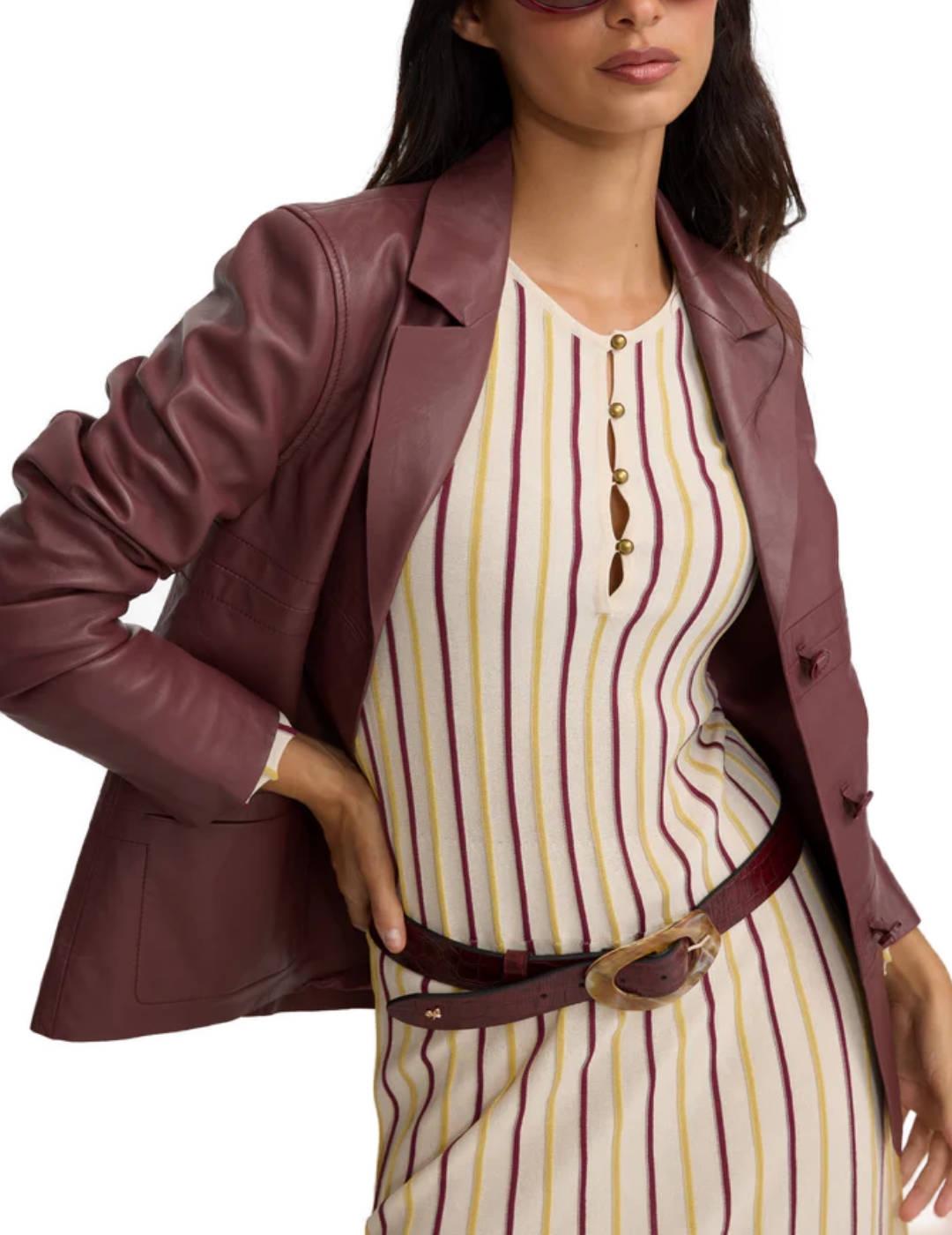 Vestido Silbon punto rayas beige escote de botones de mujer