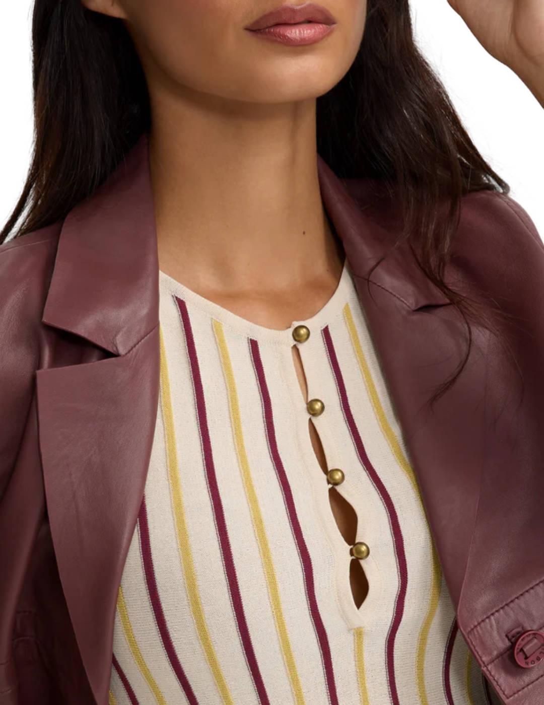 Vestido Silbon punto rayas beige escote de botones de mujer