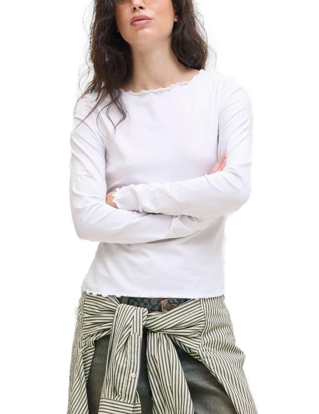 Camiseta JJXX Gigi blanca ajustada manga larga para mujer