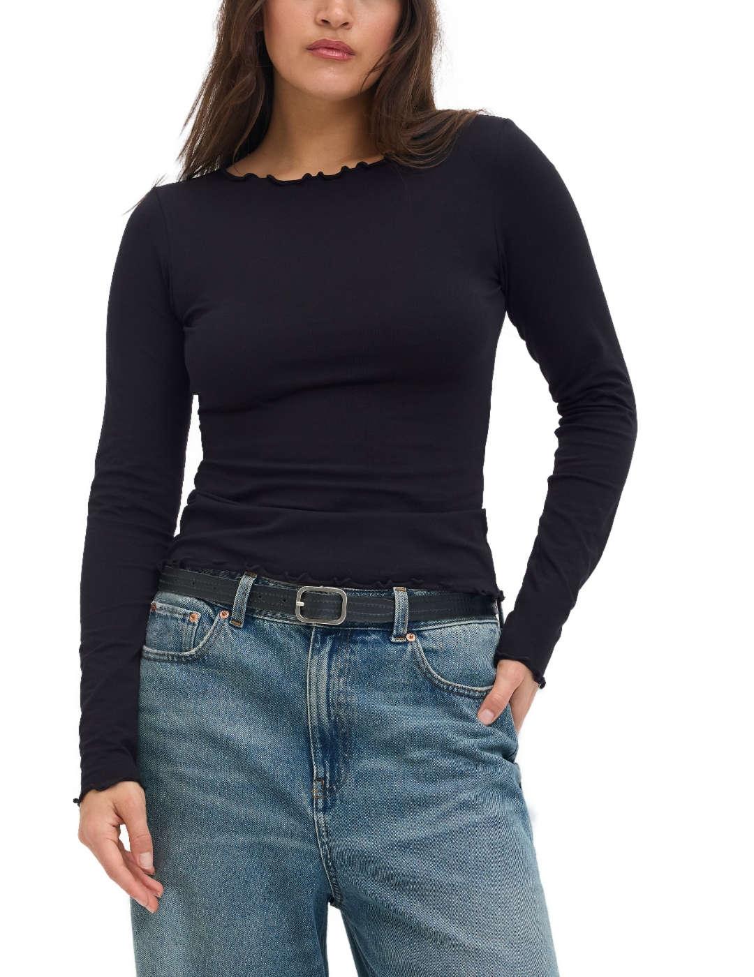 Camiseta JJXX Gigi negra ajustada manga larga para mujer