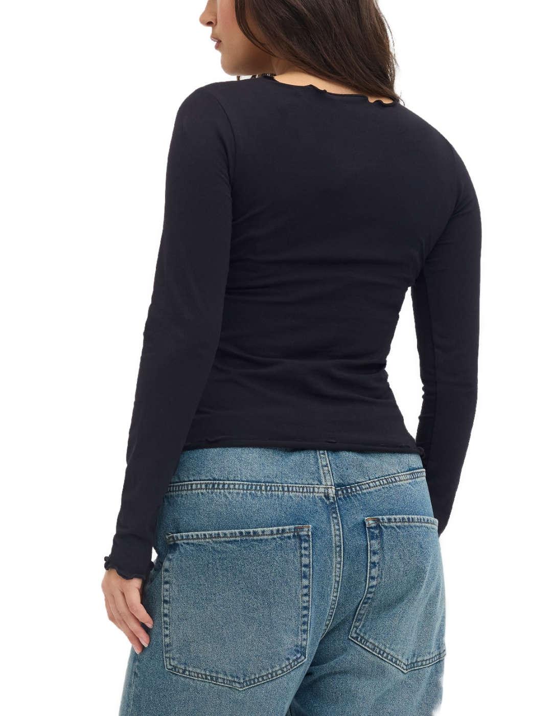 Camiseta JJXX Gigi negra ajustada manga larga para mujer