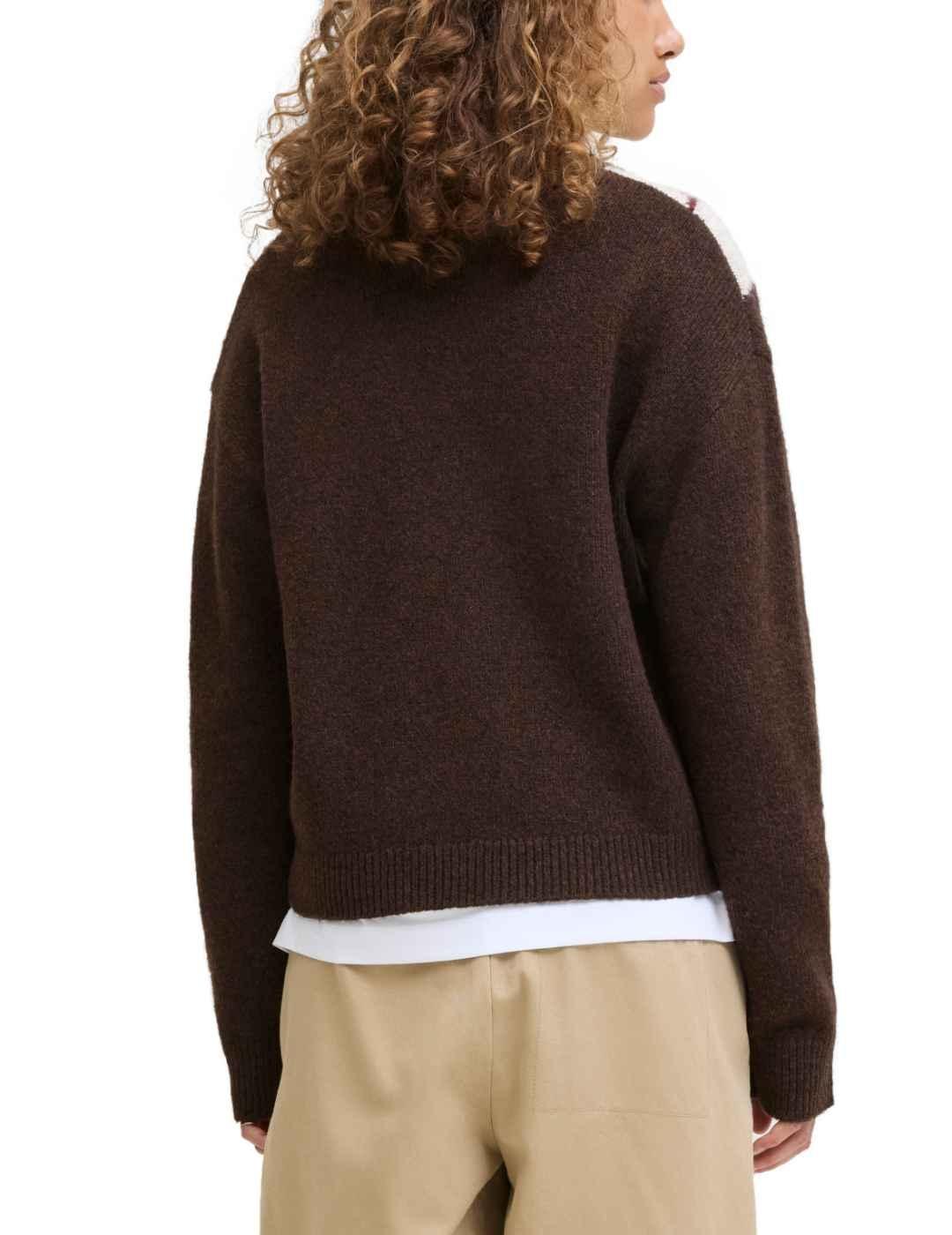 Jersey JJXX Harvi marrón chocolate con rombos para mujer