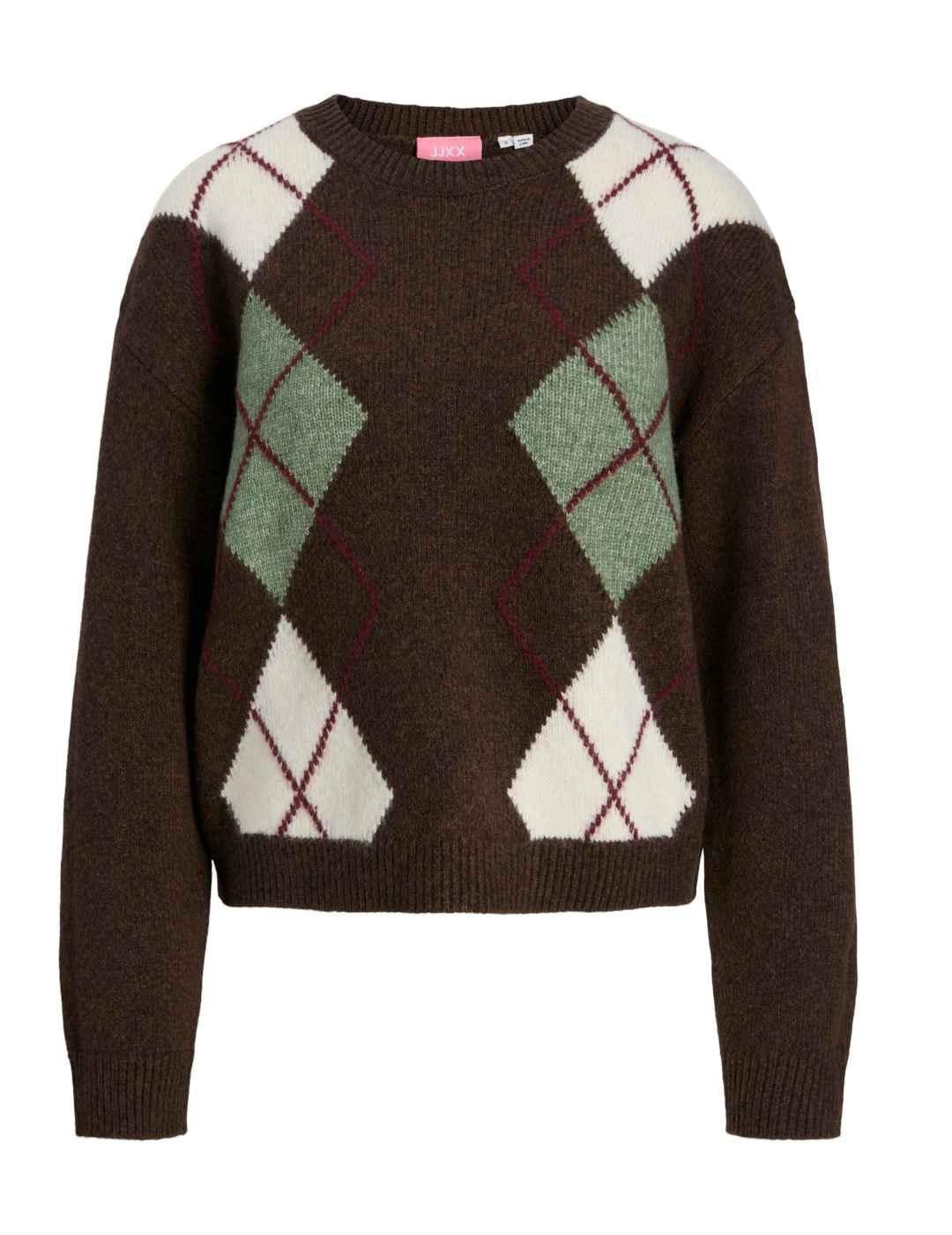 Jersey JJXX Harvi marrón chocolate con rombos para mujer