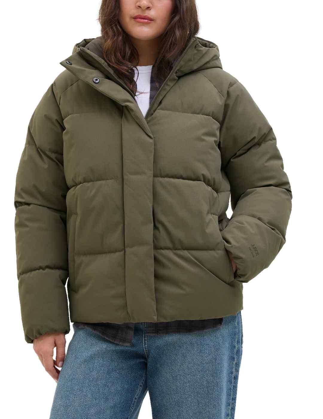 Chaqueta JJXX Global verde acolchado capucha para mujer